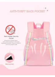 1pc Cute Dopamine Color Block Backpack With Adorable Pendant Large Capacity Girl Backpack Polyester Material Zipper Closure Suitable For School Work Commute Daily Use Back To School Gift