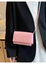 1 Pc Solid Color Crocodile Embossed Mini Crossbody Bag SpringSummer Square Bag Magnetic Flip Purse Perfect For Children Girls Students For Daily Use Outings Shopping