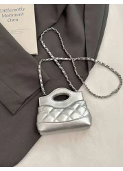 1 Pc New Style Girls Solid Color Diamond Quilted Pattern Pu Small Crossbody Bag Metal Strap Magnetic Closure Fashionable And Versatile For Outings Shopping Gatherings Or As A Gift For Friends