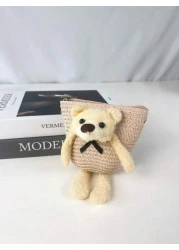 1pc Kids Cute Cartoon Bear Straw Beach Bag Princess Shoulder Crossbody Suitable For Daily Outing