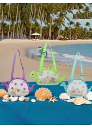 Colorful Dinosaur Shaped Beach Bag For Youngsters Lightweight Foldable With Adjustable Strap Mesh Pocket Zip Closure Dinosaur Shaped Beach Bag Outdoor Storage Bag Cute Travel Shoulder Bag Dinosaur Sha