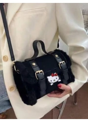 Sanrio حقيبة بخيار العنق مبطنة بالشراب من هالو كيتي صوف جديدة, حقيبة يد مطورة ذات نسيج فريد للتخزين