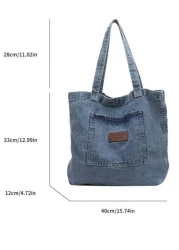 Canvas Shoulder Tote Bag Large Capacity Denim Solid Color Handbag Simple Commuter Handbag