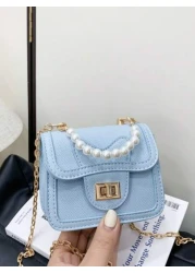 1pc Pu Twist Lock Fashion Sweet Princess Style Dopamine Color Matching Solid Color Handbag Niche Design Play Comfortable Chain Smooth And Versatile Not Picky Shoulder Crossbody Bag Suitable For Daily