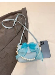 1pc Sweet Bow Solid Color Small Bag Retro Fashion Square Casual Pearl Chain Messenger Bag Cute Elegant Coin Purse Pu Material Flip Cover Magnetic Buckle Applicable Suitable For Daily Use When Out Shop