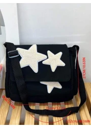 حقيبة كروس من النايلون مطبوعة بنجمة واحدة للمراهقات مع غطاء قلاب وحقيبة حمل ذات سعة كبيرة