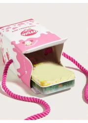 1pc Kids Pink Strawberry Cow Print PU Milk Carton Cute Cartoon 3D Fashion One Shoulder Crossbody Bag Suitable For Daily Use