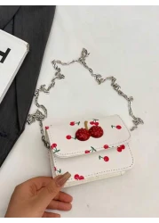 Fresh Cherry Print Mini Small Bag Foreign New Summer Cute Sweet Mini Lipstick Bag Chain Crossbody Headphone Bag Shoulder Bag Korean Fashion Crossbody Bag