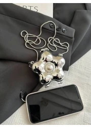 1 Pc New Model Girl s Metal Material Mini Solid Color Flower Shaped Crossbody Bag Buckle Closure Metal Chain Shoulder Strap Exquisite And Fashionable Convenient And Compact Suitable For Daily Travel A