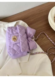 قطعة واحدة محفظة عملة مزينة بالفيونكة للأطفال، حقيبة صغيرة مطرزة بشكل معين مع سلسلة، حقيبة كروس بودي أنيقة لل