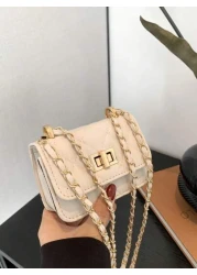 1PC New Mini Square Bag Girl Handbag Diamond Pattern Stitching Shoulder Bag Woven Chain Bag Flip Small Bag Cute Diagonal Cross Body Bag Accessories Bag