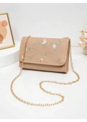 1pc Embroidered Crossbody Bag For Girls Floral Embroidery Shoulder Bag Coin Purse Chain Minimalist Crossbody Bag Suitable For Daily Use Gatherings Gift Giving An Ideal Gift Choice
