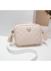 حقيبة كروسبودي مربعة مبطنة، محفظة مزينة بسحاب معدني كلاسيكي، حقيبة كتف من جلد اصطناعي