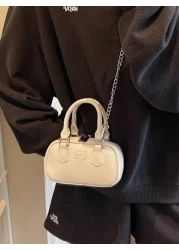 1pc Girls Plain Cute Girl Print PU Handbag Zipper Closure Simple Versatile Girl Crossbody Bag Suitable For Daily Or Festival Use