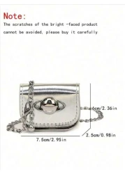 One Piece Mini Pu Flip Crossbody Bag Stylish And Simple Design Fashionable And Personalized Celebrity Decoration Planet Printed Mini Lipstick With Chain Bag Mini Wallet Crossbody Waist Bag Chain Decor