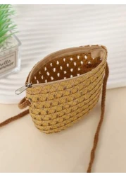 حقيبة كروسبودي قش خفيفة الوزن وجميلة قطعة واحدة للأطفال، مناسبة للأنشطة الخارجية والسفر إلى الشاطئ