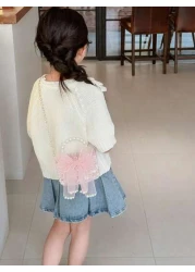 1pc Girls Polyester Cartoon Bow Pattern Crossbody Bag Cute Design For Outdoor Use