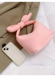 قطعة واحدة طراز ياباني جديد كبير الفيونكة، حقيبة يد، عصرية وبسيطة، تصميم سحاب، من مادة البولي يوريثان، تناغم