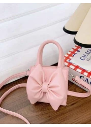 1pc Mini Pu Magnet Closure Fashion Sweet Western Bow Handbag Niche Design Out To Play Shoulder Messenger Bag Korean Highly Attractive Bag Adjustable Shoulder Strap Suitable For Going Out School Commut