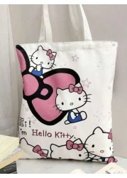 Sanrio Cartoon Sanrio Hello Kitty Kuromi New Large Capacity Commuting Canvas Bag Girls Anime Kawaii Cartoon Pattern And Stylish School Design