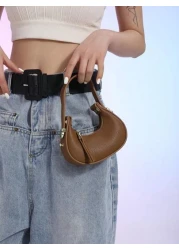 1pc Glossy Patent Leather Solid Color Mini Handbag Adjustable Crescent Shaped Handle For Kids