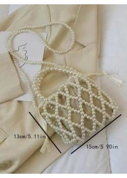 1PC French Retro Fairy Bag Woven Beaded Bucket Bag Hand Held Crossbody Bag Early Spring Pearl Bag Niche Design Hollow Pearl Bag Perfect Gift For Girls Suitable For Daily Use Random Style