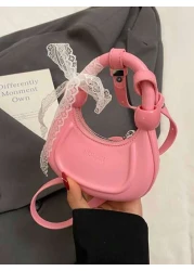 1pc New Fashion Solid Color Simple Crescent Moon Handbag Mini Crossbody Bag