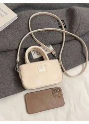 1pc Simple Fashionable Girls Handbag Solid Color PU Leather Letter Shoulder Crossbody Bag
