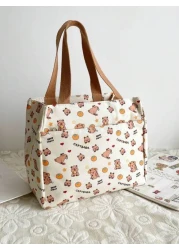 1pc Cute Capybara Printed Nylon Bag Ins Large Capacity Handbag Niche Versatile Shopping Bag Lunch Bag Lunch Box Bag Hand Held Lunch Bag Handbag Smooth Zipper Suitable For Going Out Shopping Daily Use