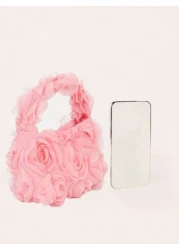 قطعة واحدة حقيبة يد صغيرة مزينة بزهرة الوردة لأطفال موضة، تصميم مطوي لبتلات الزهور متعدد الاستخدامات