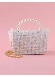 قطعة واحدة، حقيبة يد مزخرفة بوحدات معدنية وزهور مكشكشة وأوراق وخرز ومطرزة بخيوط مطاطية للفتيات، مناسبة للاست