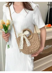 1pc Girls Vacation Style Drawstring Pockets Shoulder Handbag Casual Crossbody Bag Suitable For Summer Vacation