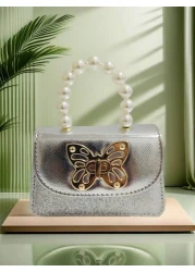 حقيبة يد جديدة على شكل فراشة مرصعة باللؤلؤ للأطفال، هدية عطلة نهاية الأسبوع، محفظة أنيقة على شكل قفل فراشة من