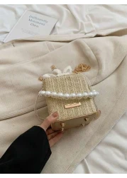 Woven Pearl Mini Handbag Fashion Chain Shoulder Crossbody Bag For Girls