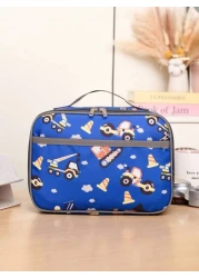 1 New Nylon Material Boy And Girl Cute Cartoon Pattern Lunch Bag Large Capacity Zipper Closure Fashionable And Casual Suitable For Daily Outings Travel And School