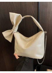 1pc Pu Sweet And Cute Princess Style Bow Solid Color Handbag Korean French Exquisite Aesthetic Niche Design Comfortable Chain Shoulder Messenger Bag Versatile Casual Highly Attractive Bag Suitable For