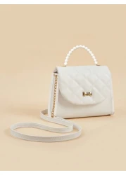 1pc Kids Girls Quilted Handbag With Butterfly Pearl Decor Fashionable Shoulder Bag