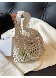 1pc Handbag Open Top Opening And Closing Niche Pearl Hollow Design Bag For Girl New Summer Fashion Braided Small Bag Casual And Versatile Beach Bag Suitable For Daily Outings And Vacations A Perfect G