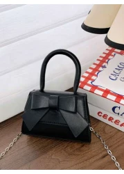 1pc Pu Magnet Closure Mini Fashion Cartoon Cute Sweet Bow Handbag Niche Design For Out To Play Change Lipstick Bag Korean Chain Shoulder Messenger Bag Suitable For Out School Commuting Daily Use Is A