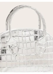 1pc Girls Crocodile Grain PU Shell Handbag Minimalist Chain Shoulder Crossbody Bag