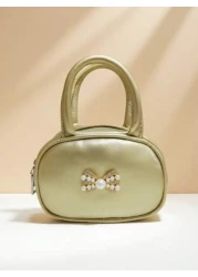 Children s Bag With Pearl Rhinestone Bow Decor Fashion New Style Girls Handbag Holiday Gift Princess Mini Bag Coin Purse Simple Small Round Bag