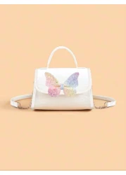 1 حقيبة كتف من جلد ملمع بنمط التمساح والفراشة الجميلة مناسبة للفتيات، لجميع المواسم للاستخدام اليومي