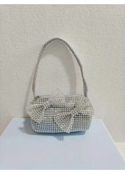 حقيبة أميرة ربطة عنق دائرية مرصعة بالراين ستون للأطفال، محفظة هدايا حفلات بنات بريق الألماس للأطفال