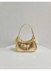 حقيبة يد مزينة بعقدة اللؤلؤ للأطفال، حقيبة كتف هدية فاخرة عصرية للبنات، محفظة صغيرة أميرة