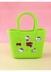 Sanrio Hello Kitty Cute Cartoon Colorful Perforated DIY Silicone Handbag Student Storage Bag School Bag Beach Bag For Children