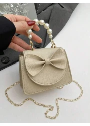 1pc Handbag Pu Flip Top Opening And Closing New Mini Sweet Bow Hot Selling Exquisite Small Square Bag Ins Summer Fashion Handbag Messenger Bag Suitable For Daily Travel And Shopping It Is A Perfect Gi