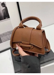 1pc Pu Magnetic Buckle Fashion Solid Color Lychee Pattern Handbag Niche Design Stylish Shoulder Crossbody Bag Suitable For Various Occasions Adjustable Shoulder Strap Is Versatile And Not Fussy Suitab