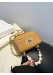 1pc Crocodile Pattern Jelly Bag Children s Handbag Coin Purse Pearl Crossbody Small Bag Exquisite And Fashionable Pearl Handbag Small Square Bag Suitable For Girls To Go Shopping Daily Use Attend Part