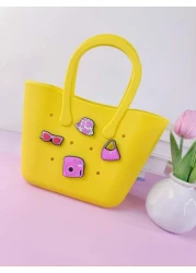 1pc Children s New Solid Color Letter Detachable Silicone DIY Handbag