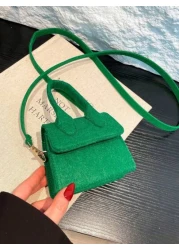 قطعة واحدة حقيبة صغيرة صغيرة جذابة بمغناطيس للفتح والإغلاق، كاجوال عملية متنوعة على الكتف من لون واحد ، حقيبة